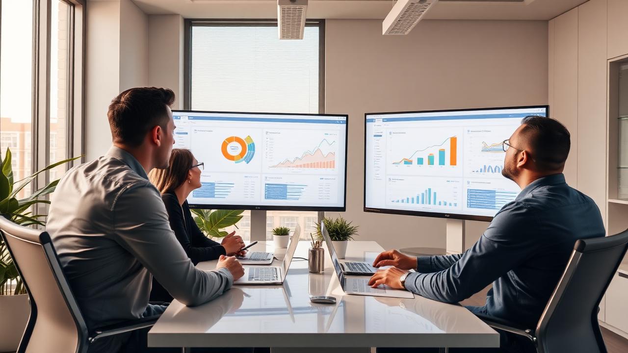 Équipe marketing analysant des tableaux de bord d'acquisition dans un bureau à Casablanca